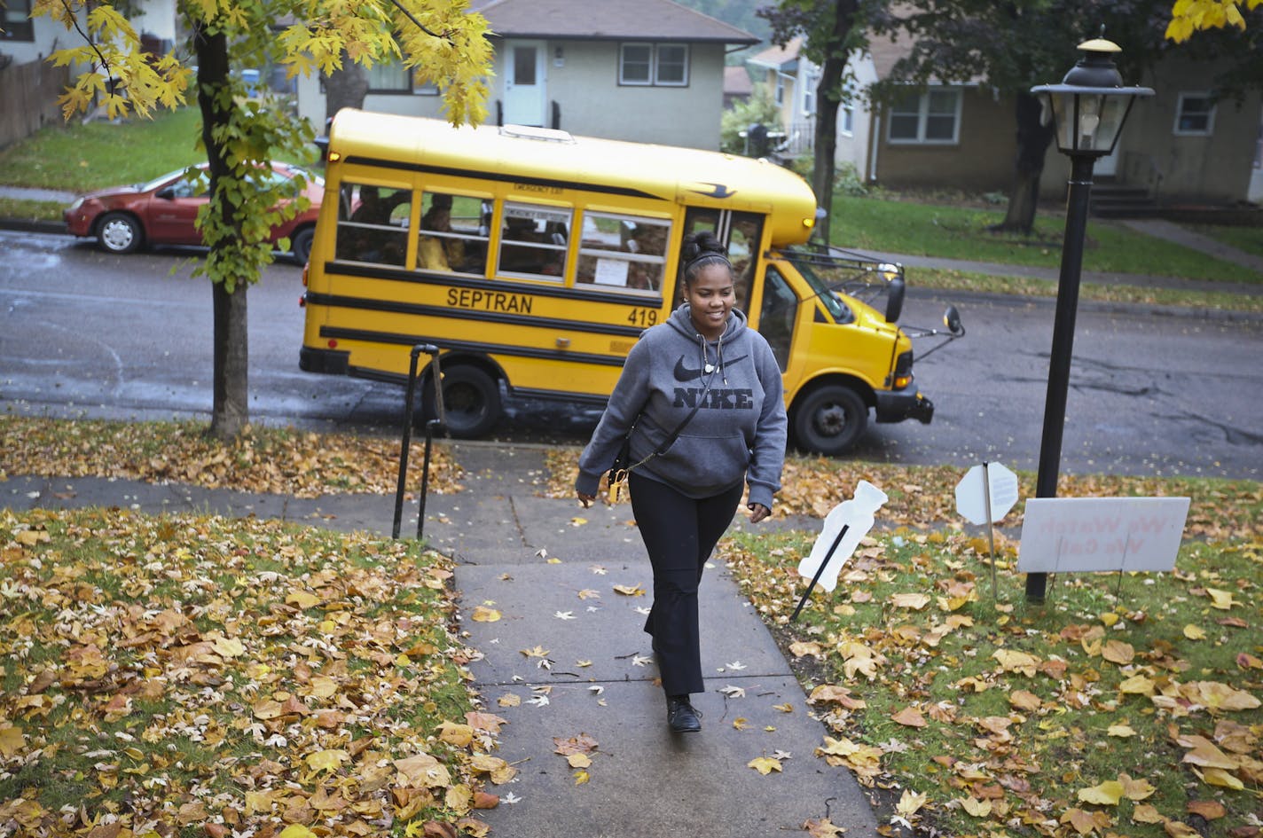 Angelique, 15, arrived home on the bus from her school Harrison Education Center in Minneapolis, Minn., on Wednesday, October 30, 2013. ] RENEE JONES SCHNEIDER &#x2022; reneejones@startribune.com