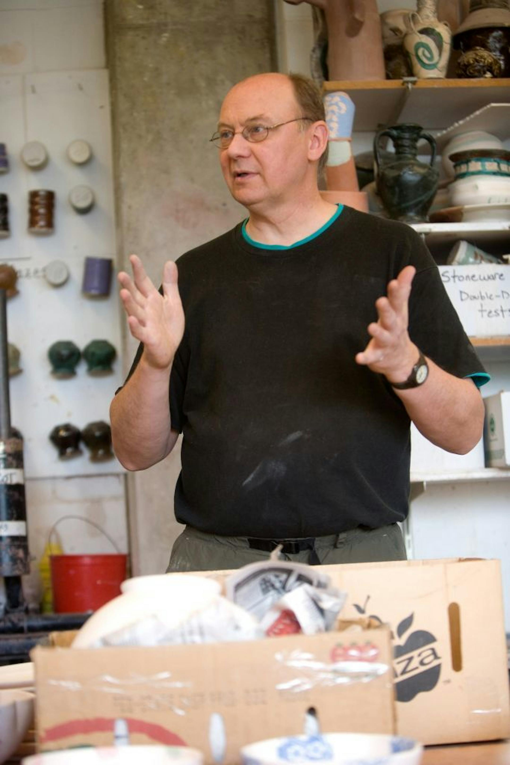 Macalester ceramics teacher Gary Erickson in his studio.