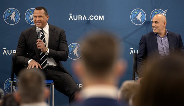 Alex Rodriguez, left, and Marc Lore during their introductory press briefing at Target Center last month.