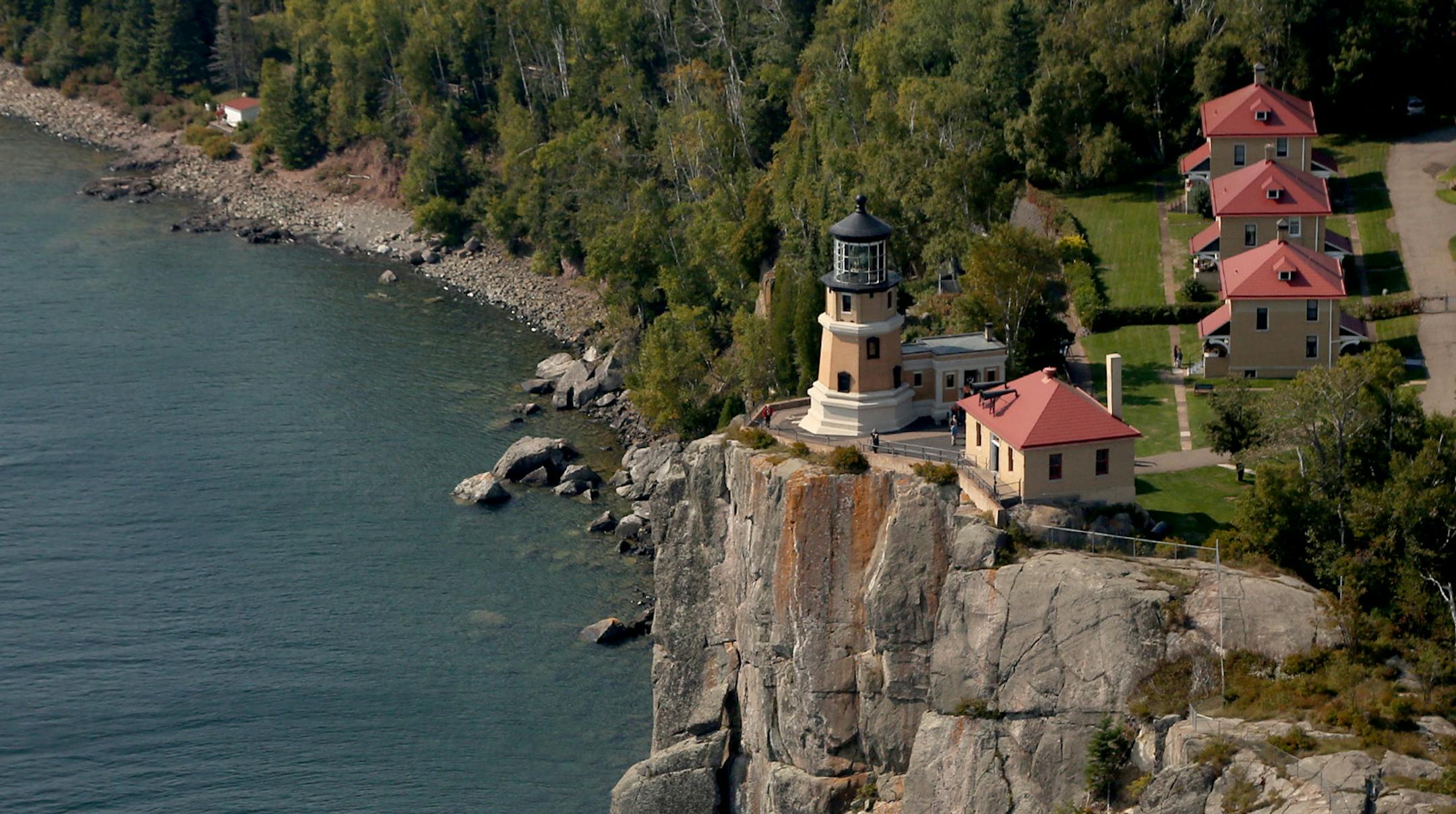 The Split Rock lighthouse was one of the sites during the flight in the C-130. ] (KYNDELL HARKNESS/STAR TRIBUNE) kyndell.harkness@startribune.com A flight aboard a C130 with the 934th Airlift Wing along the shore of Lake Superior passed Duluth taking off from Minneapolis Min., Tuesday September 15, 2015.