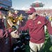 Minnesota's head coach Jerry Kill was greeted by fans as he celebrated the Gophers 28-24 win over Nebraska last season. The Goophers haven't been the 