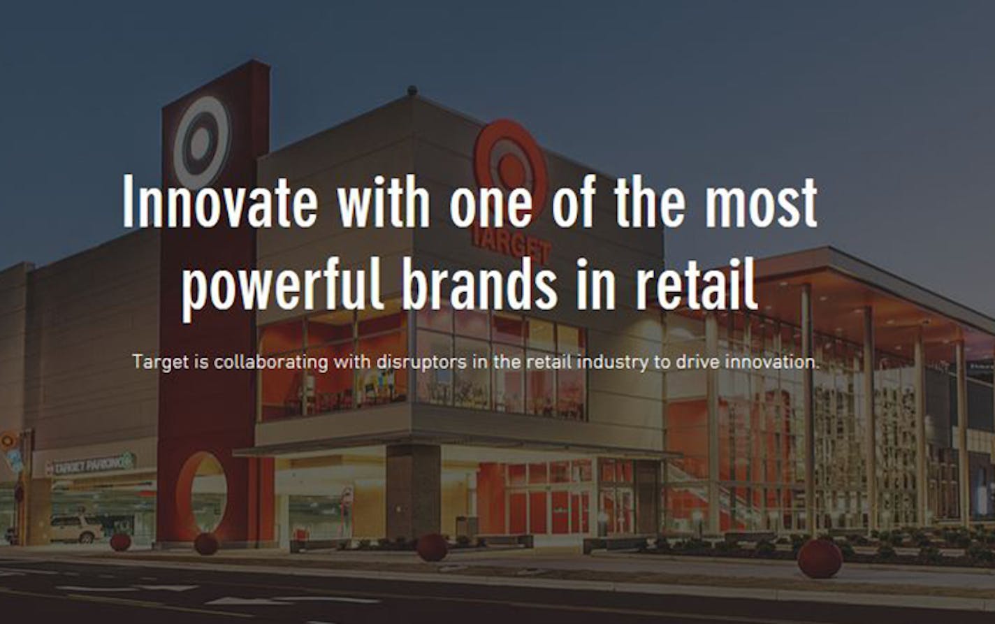 A screen grab of Target&#x2019;s webpage that encourage enterpreneurs to partner with the company for innovation in retail.