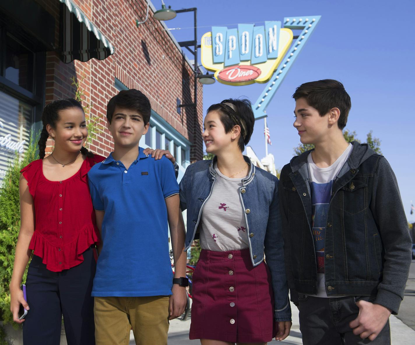 From left, Sofia Wylie, Joshua Rush, Peyton Elizabeth Lee and Asher Angel in "Andi Mack."