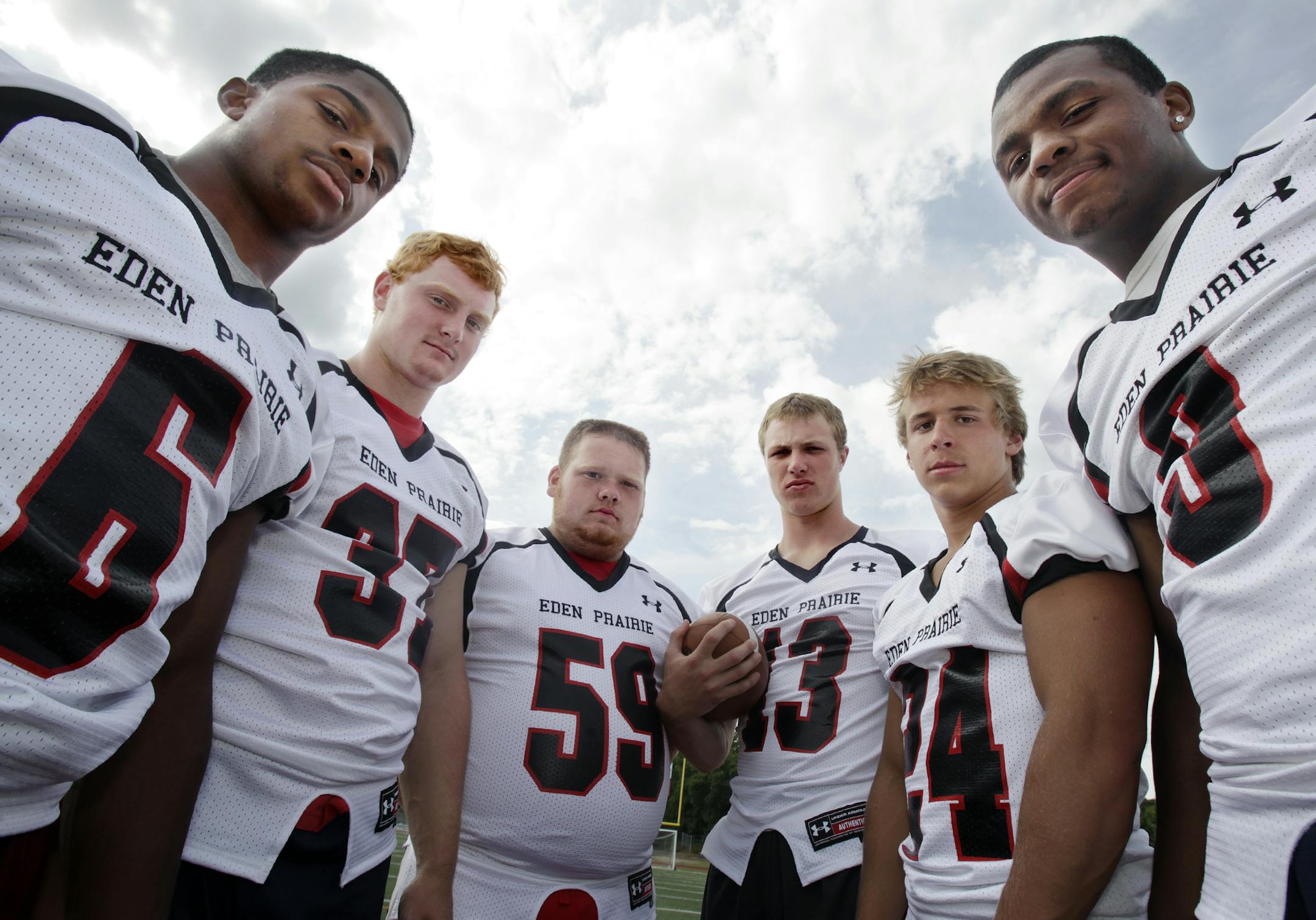 Among the winning mix:  Eden Prairie football players, from left to right, Ronnie Spielman, Dan Fisher, Andrew O’Bert, Ryan Connelly, Charlie Venable and Anthony Anderson.