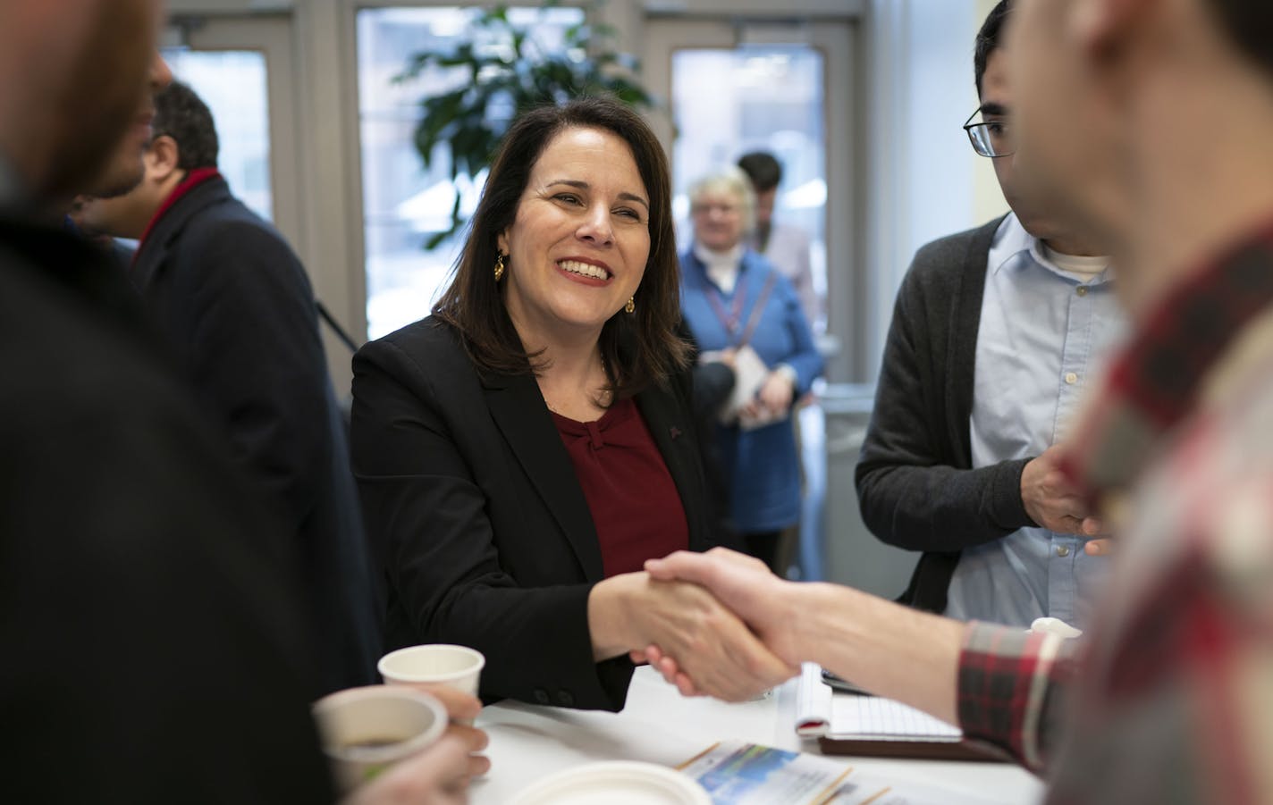 Joan Gabel, sole finalist for University of Minnesota president, met with University staffers at a meet and greet before a public Question and Answers session at Coffman Theatre on the University of Minnesota campus in Minneapolis, Minn. on December 11, 2018. ] RENEE JONES SCHNEIDER &#x2022; renee.jones@startribune.com