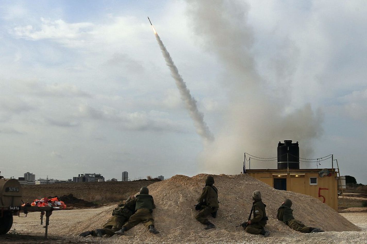 A missile, part of Israel's Iron Dome defense shield, was launched Sunday from an undisclosed location near the border with Gaza.