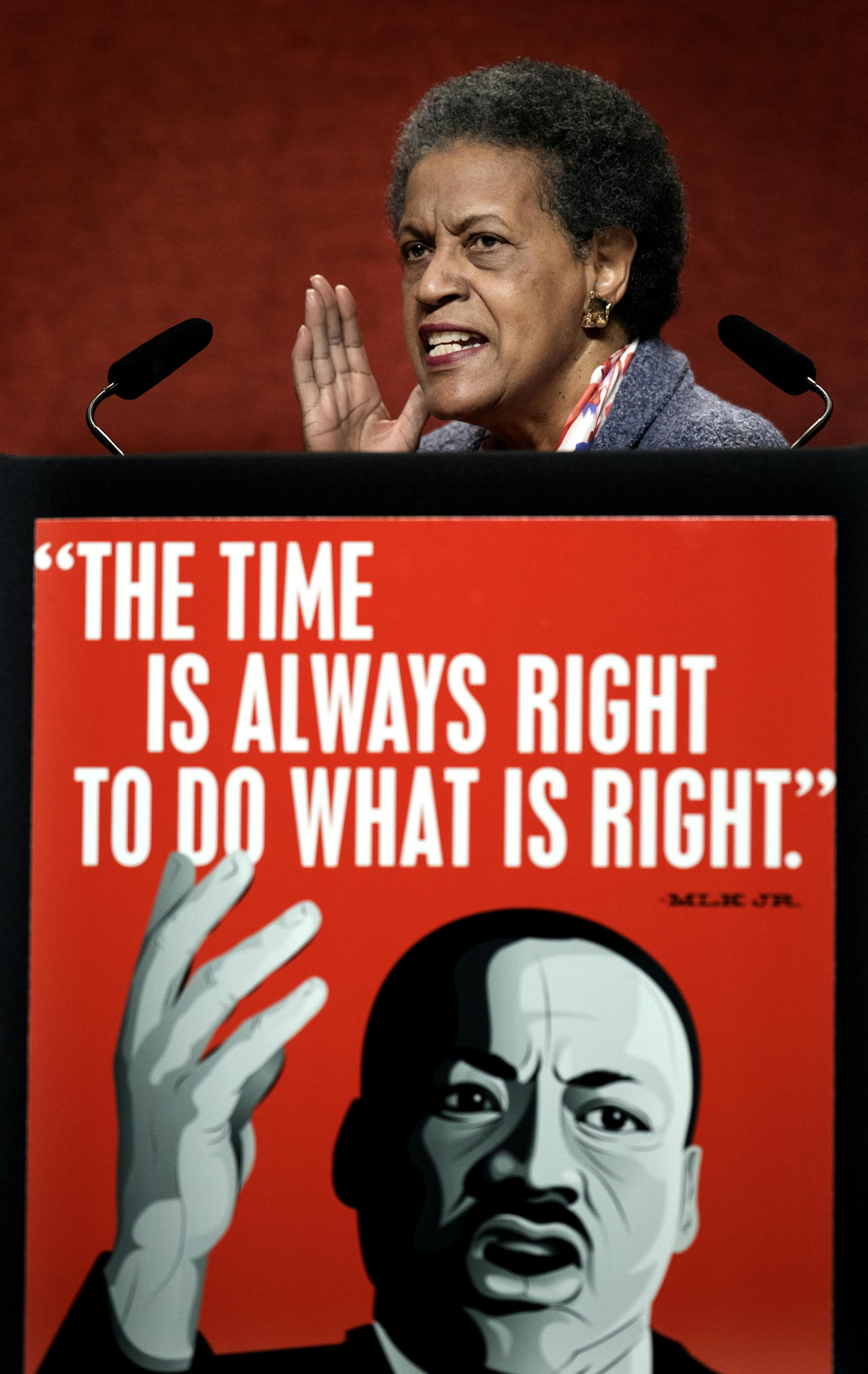 Myrlie Evers-Williams, civil rights activist and widow of slain civil rights leader Medgar Evers, gave the keynote speech at the 27th Annual MLK, Jr. Holiday Breakfast at the Minneapolis Convention Center Monday January 16,2017 in Minneapolis, MN.].Jerry Holt / jerry. Holt@Startribune.com