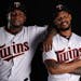 Minnesota Twins third baseman Miguel Sano (22) and center fielder Byron Buxton (25) stood for a portrait together during photo day Friday. ] ANTHONY S