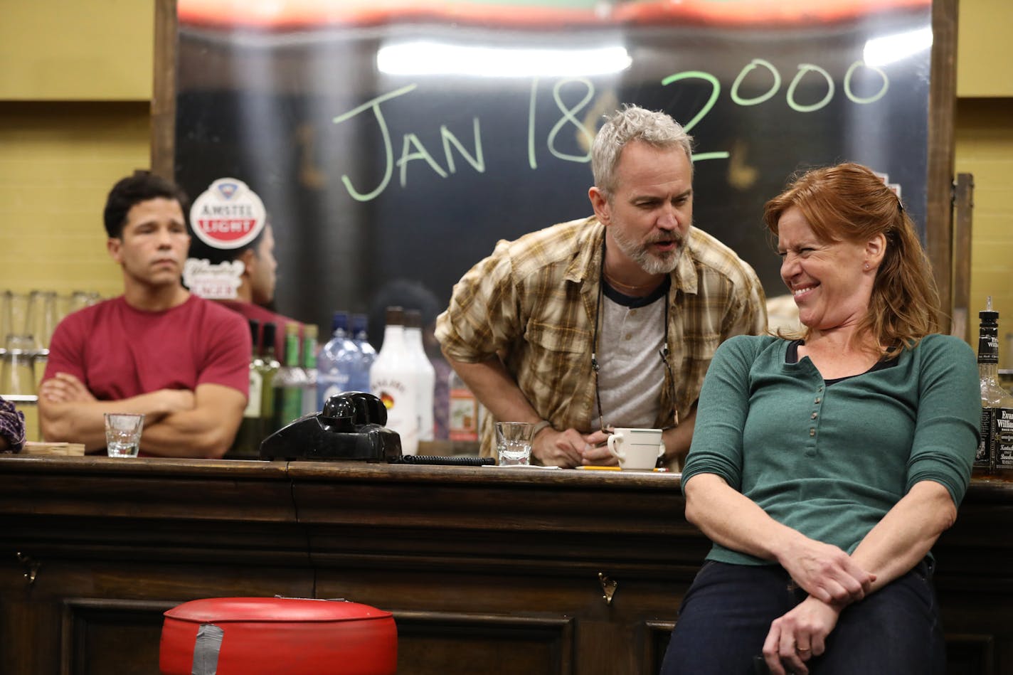 Carlo Alban, Steve Key and Kate Nowlin in the Public Theater's production of "Sweat," currently touring to 18 cities across the Midwest.