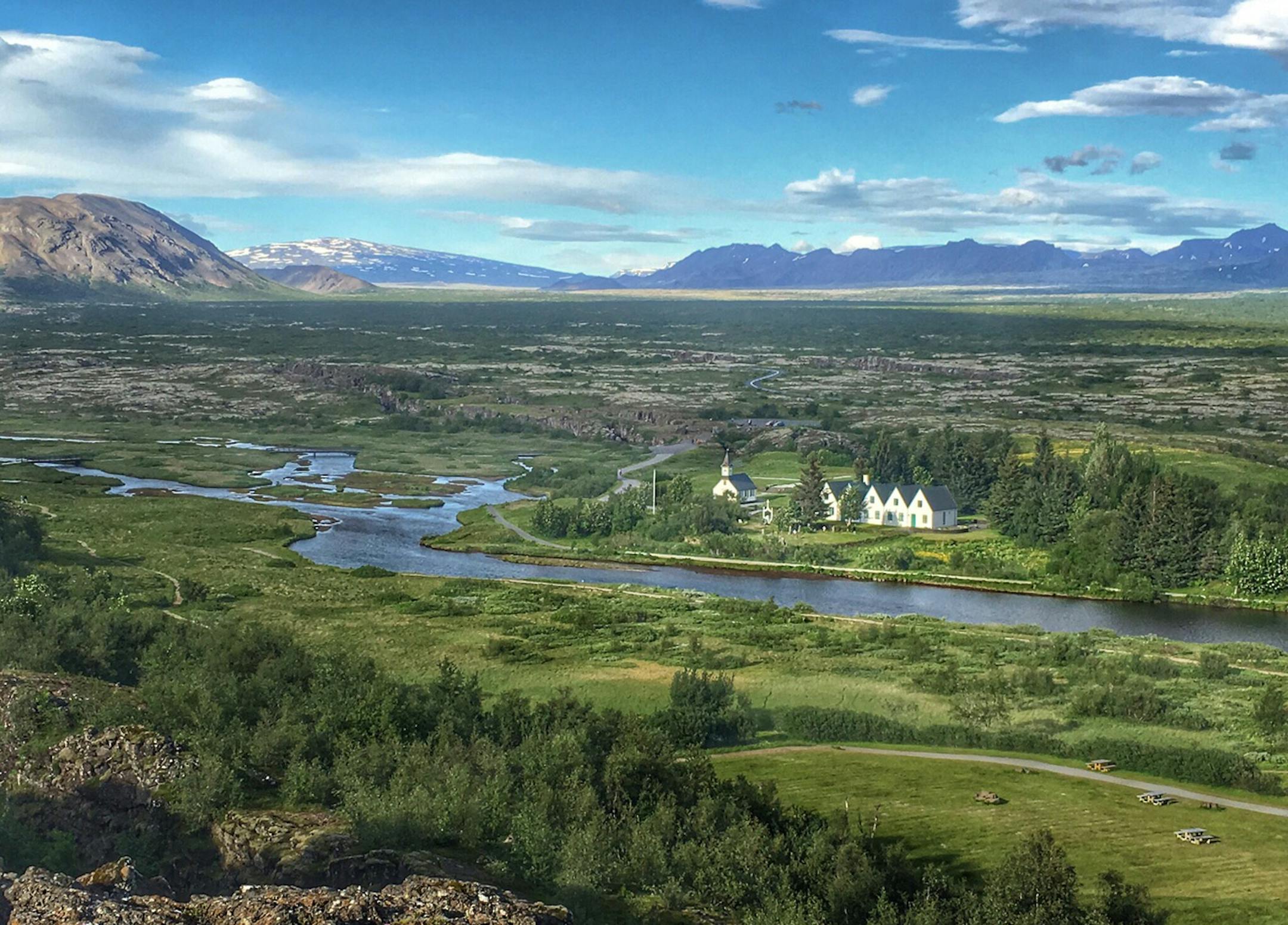 A church sits along a river in Iceland. Photo by James Lileks.