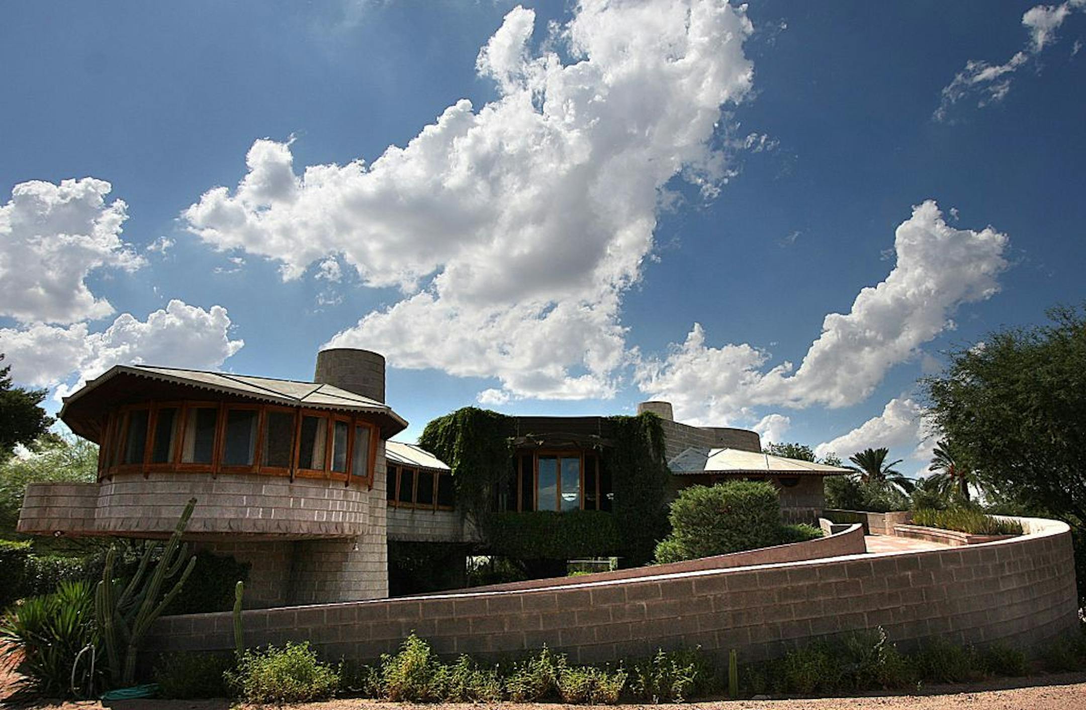 Frank Lloyd Wright designed this house in Phoenix for his son David. It looks both inward and out, twisting around a central courtyard.