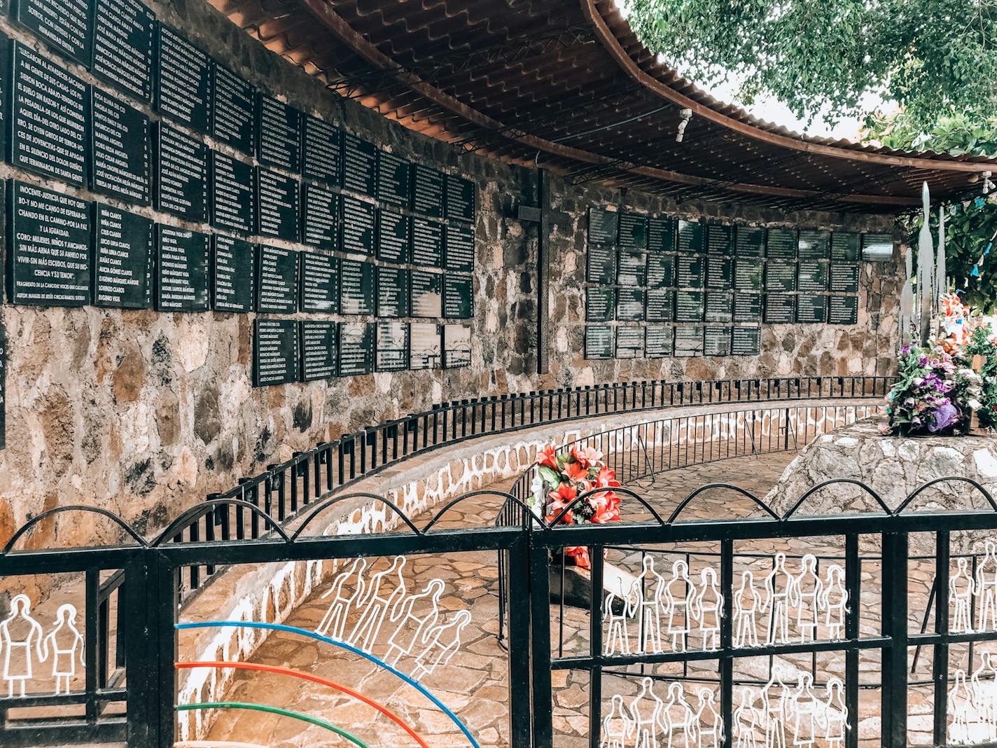 Almost 1,000 men, women and children were murdered in 1981 at El Mozote by U.S. government-sponsored Salvadoran troops. A monument displays their names.