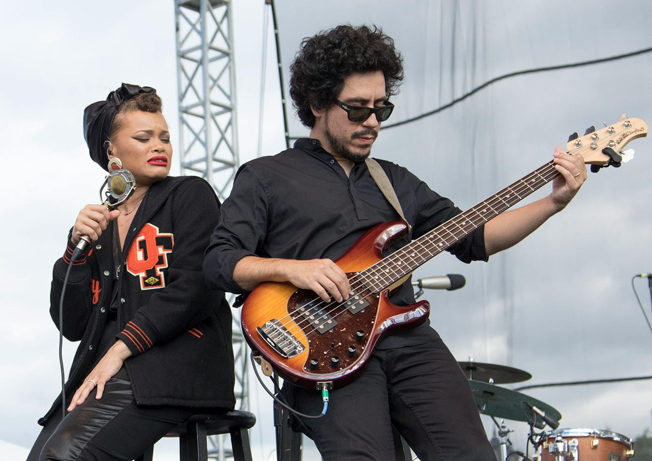 Andra Day and her basist perform on day one of the 2016 Basilica Block Party on July 8, 2016 at the Basilica in Minneapolis, Minn.