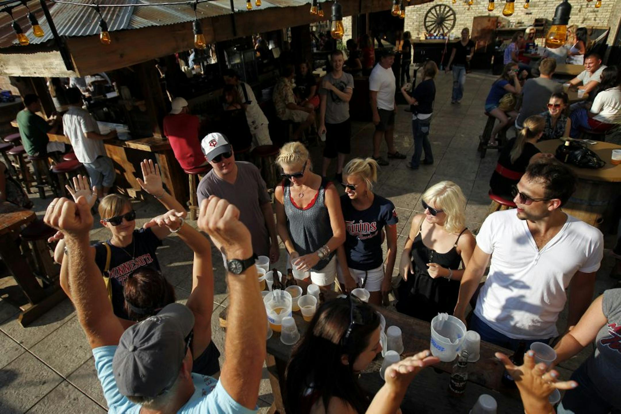 Patrons enjoyed the sunshine on the rooftop patio at Cowboy Jack's in downtown Minneapolis.