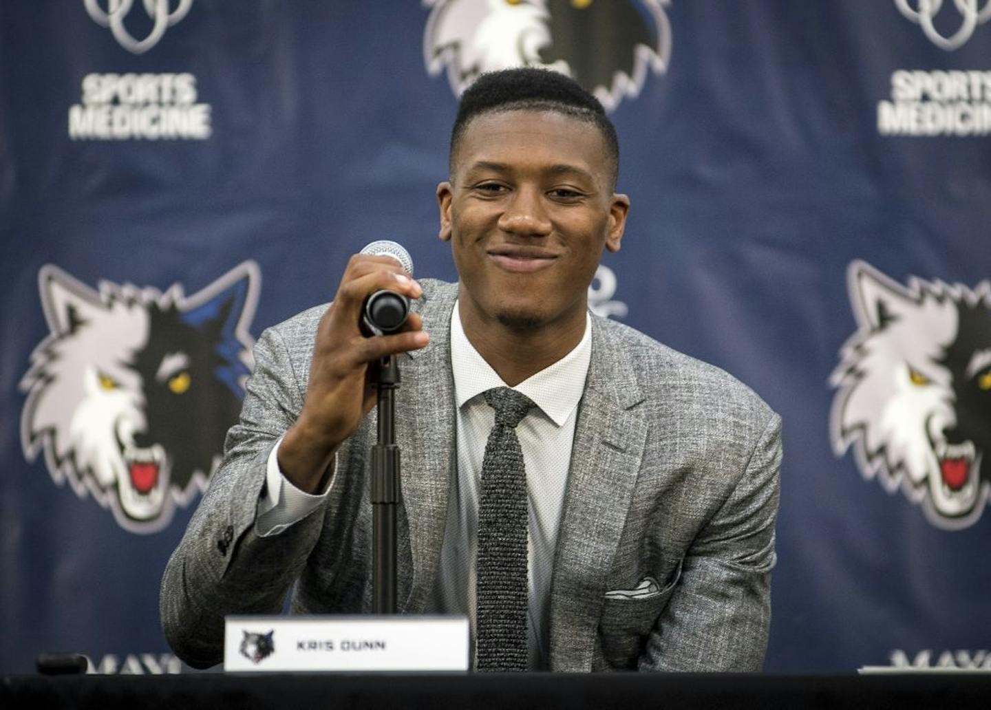 Minnesota Timberwolves first-round draft pick Kris Dunn cracked a smile as he spoke to the media during an introductory press conference at Mayo Courts.