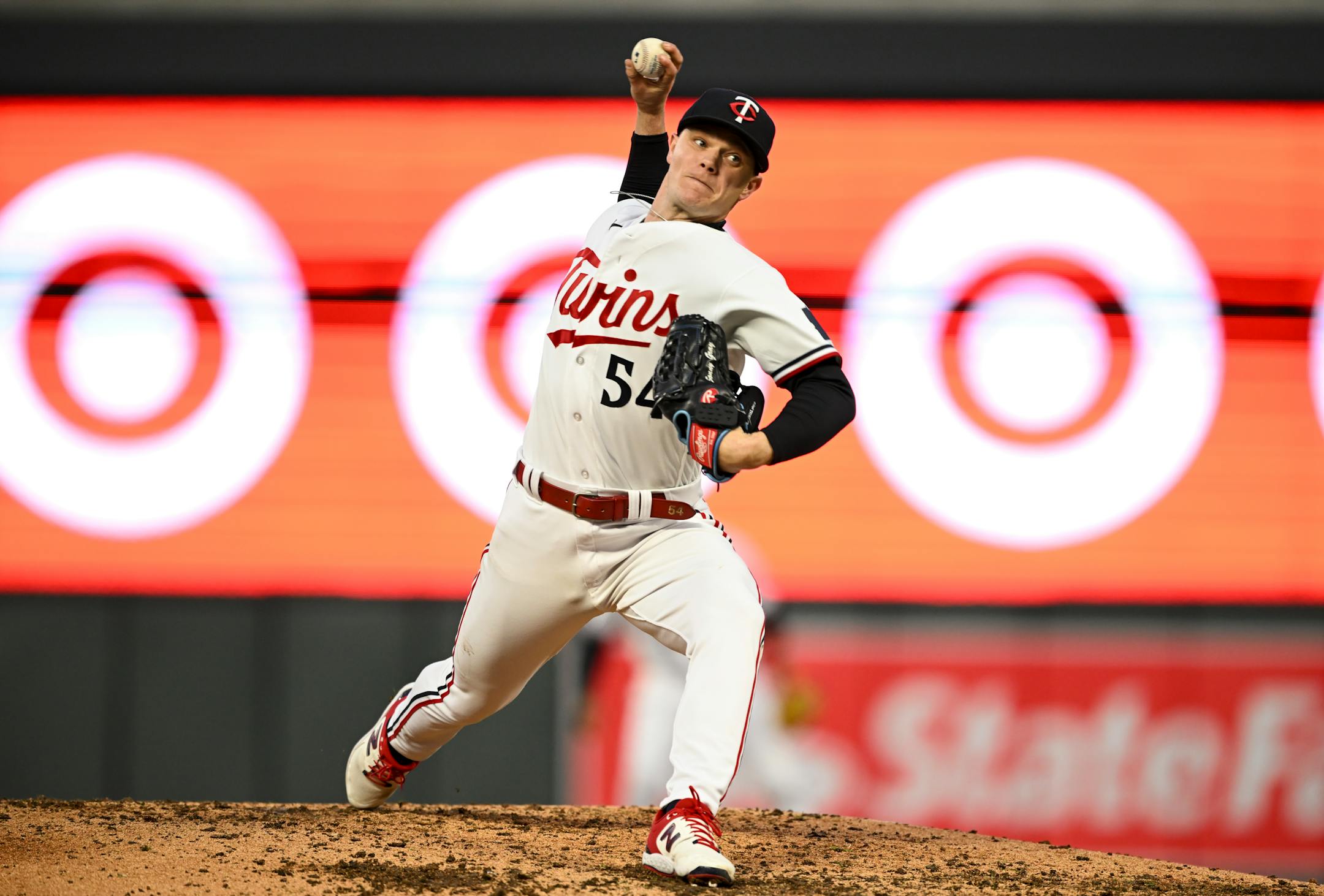 Minnesota Twins starting pitcher Sonny Gray throws a pitch in the top of the fifth inning against the New York Yankees Monday night at Target Field in Minneapolis.