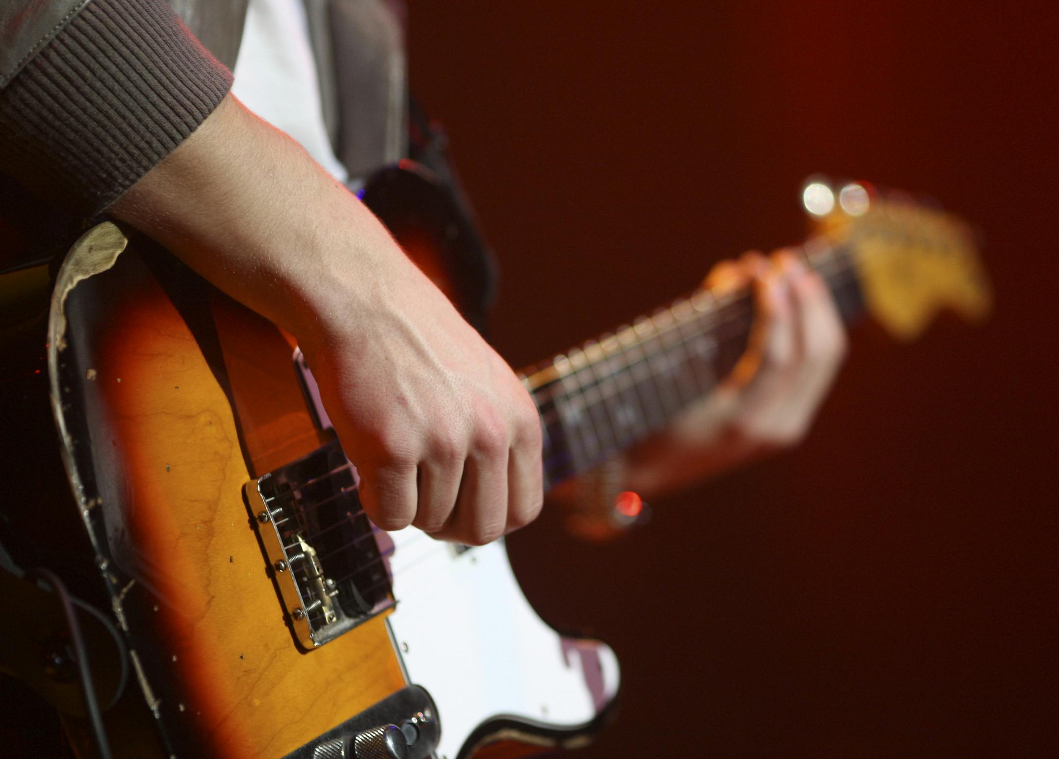 JEFF WHEELER • jeff.wheeler@startribune.com MINNEAPOLIS - 1/21/10 - A brotherless Nick Jonas & the Administration performed at the State Theater Thursday night in Minneapolis. IN THIS PHOTO: ] Nick Jonas' beat-up Fender guitar was probably older than he is.
