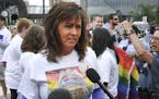 Minneapolis Police Chief Janee Harteau speaks at the beginning of the Twin Cities Pride Parade Sunday, June 25,, 2017, in Minneapolis. Sunday's parade