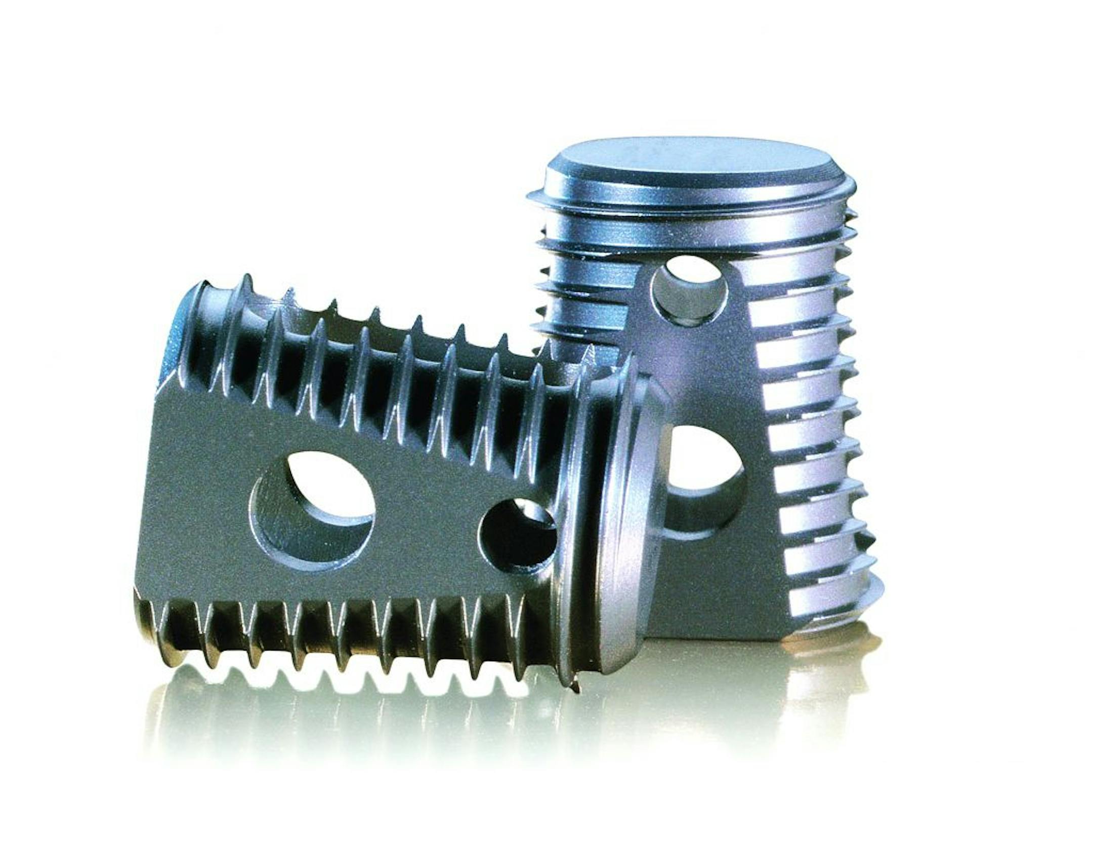 The LT-Cage is placed between discs in the lower back, where it "fuses" the spine.