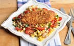 Pan-Fried Chicken Breasts With Corn, Tomato and Bacon Salad. Photo by Meredith Deeds