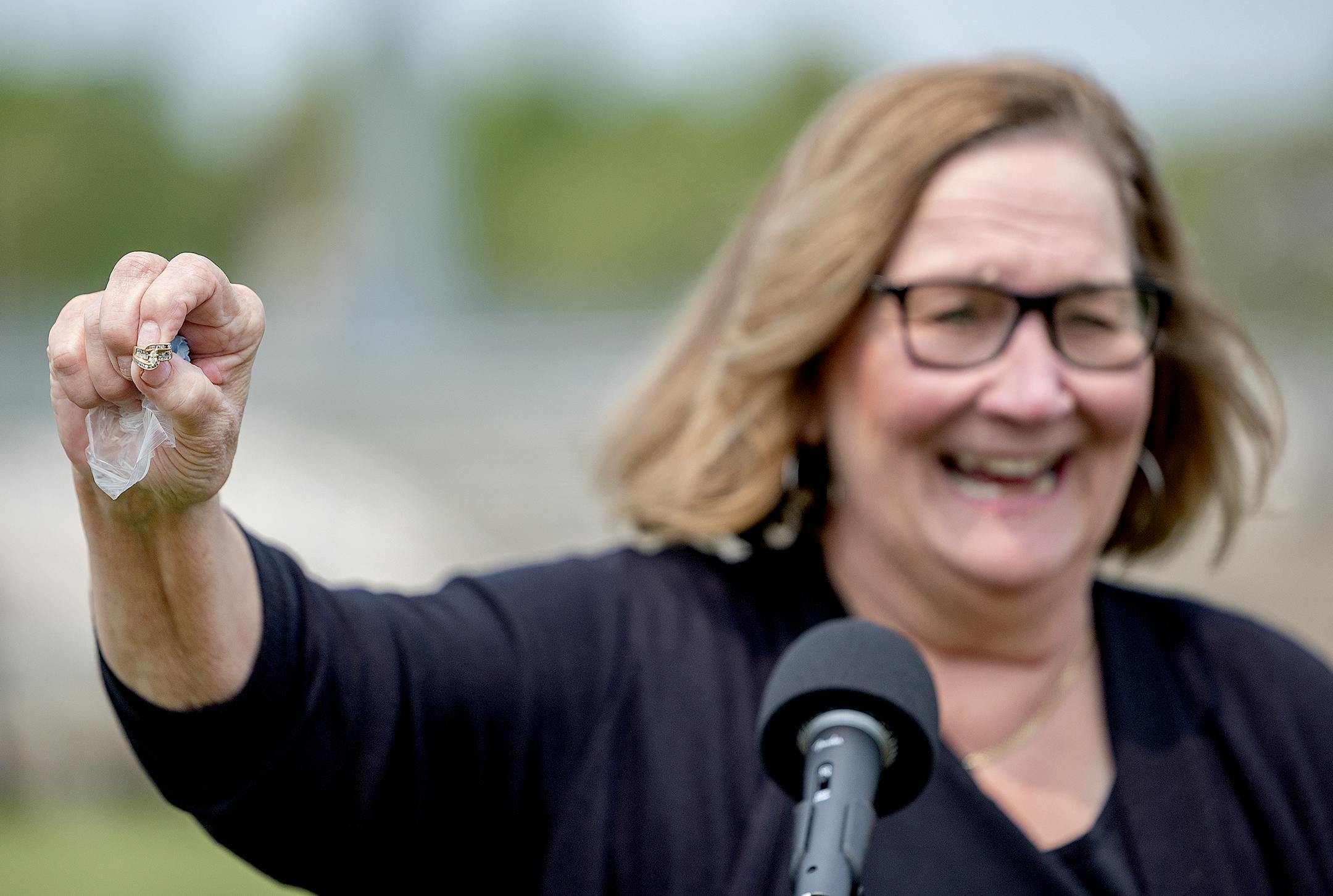 Mary Strand talked Wednesday about how she was reunited with her anniversary ring at the Rogers Wastewater Treatment Plan, the place where it was found.