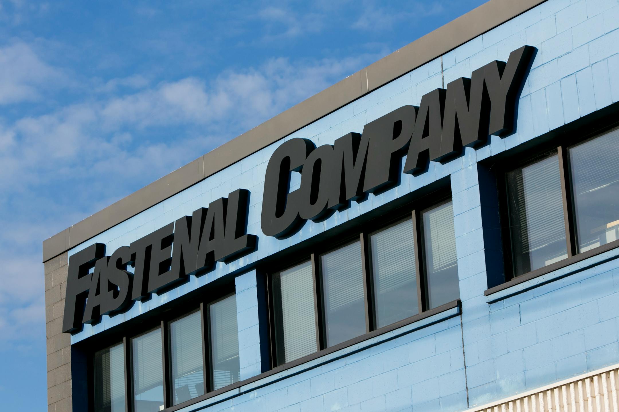 A logo sign outside of the headquarters of the Fastenal Company in Winona, Minnesota on October 25, 2015. Photo by Kristoffer Tripplaar *** Please Use Credit from Credit Field ***