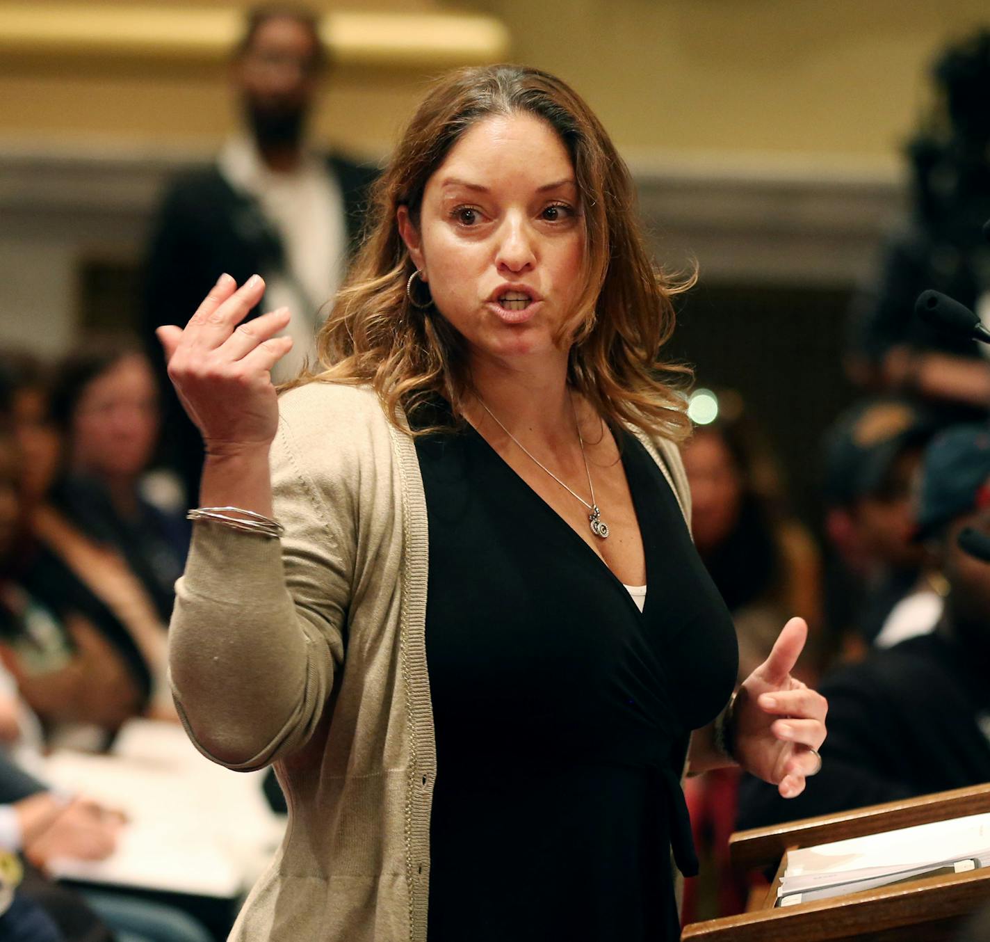Rebecca Illingworth Penichot owner of Tinto Cocina+Cantina spoke against the sick-leave ordinance because she said she could not afford it as a small business owner at the Minneapolis City Hall Wednesday 18, 2016 in Minneapolis, MN.] Minneapolis City Council held a final public hearing on the proposed sick-leave ordinance at City Hall. Jerry Holt /Jerry.Holt@Startribune.com