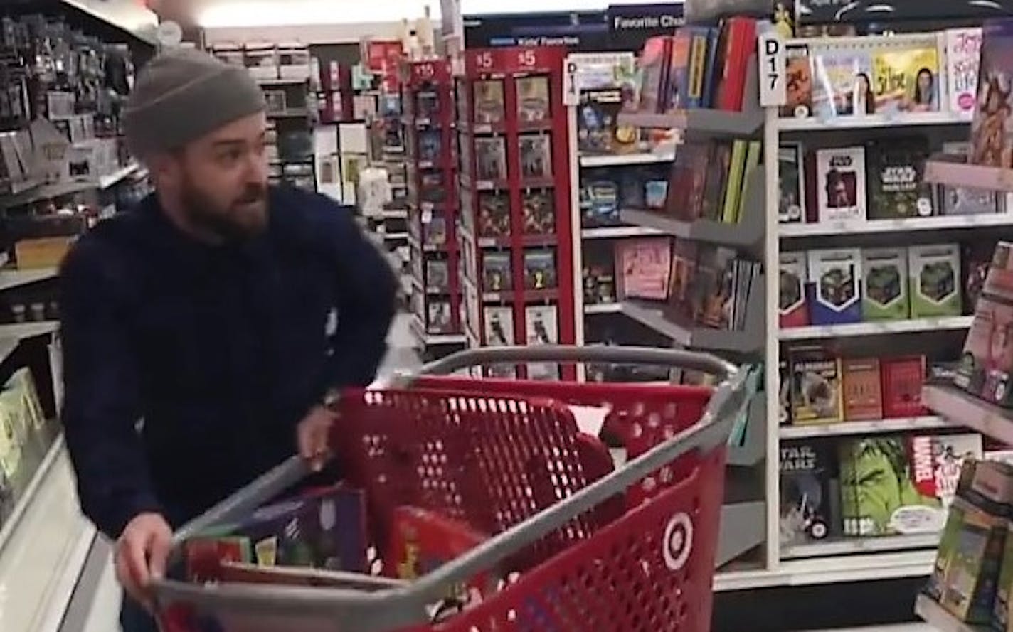 Justin Timberlake recorded a short video at the St. Paul Midway Target.