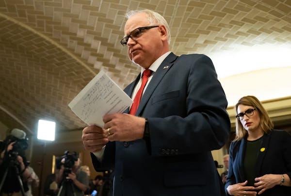 Gov. Tim Walz and Lt. Gov. Peggy Flanagan returned to their offices after responding to the GOP budget offer Monday.