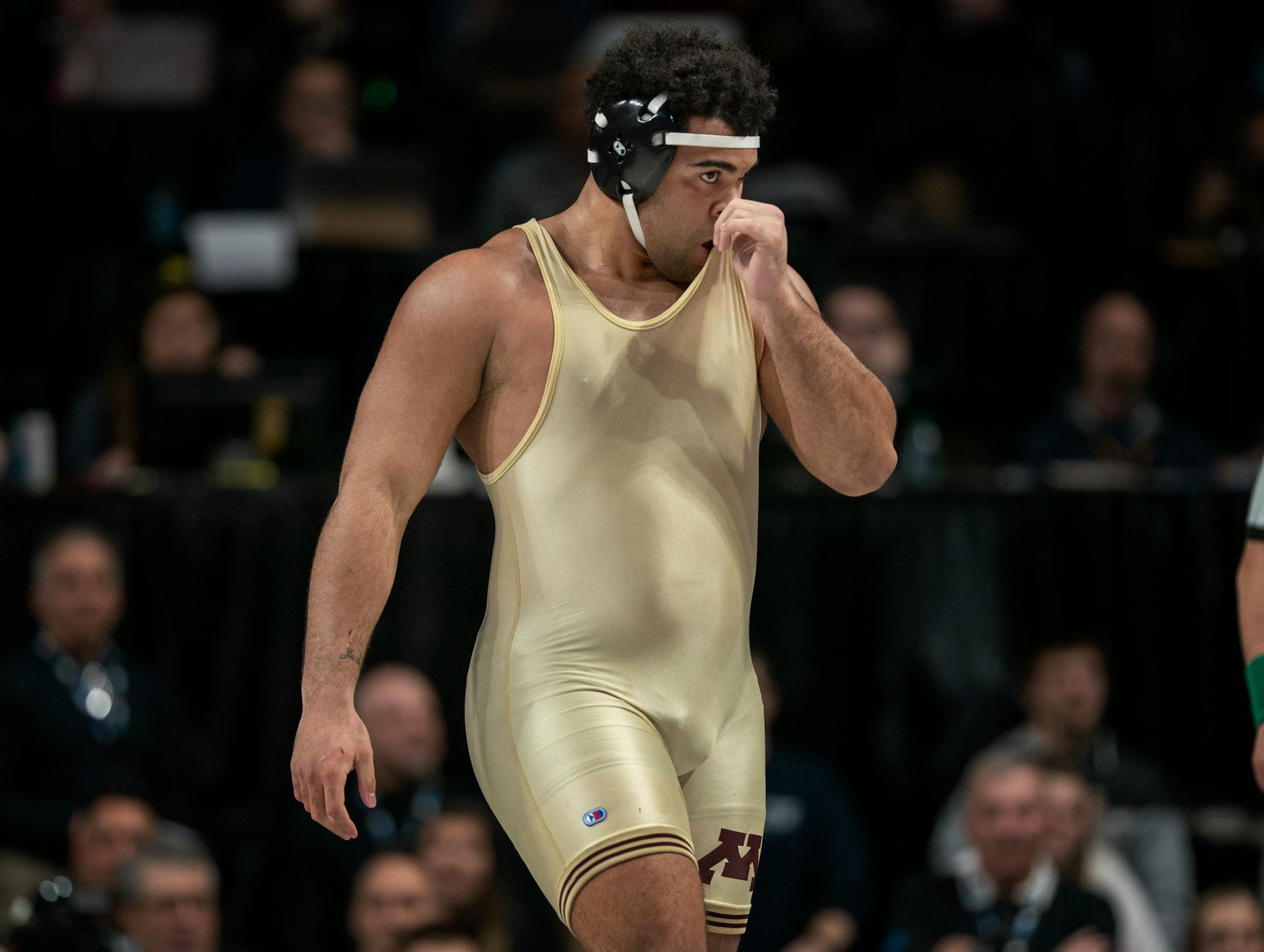 Gable Steveson, wrestling for the Gophers in March