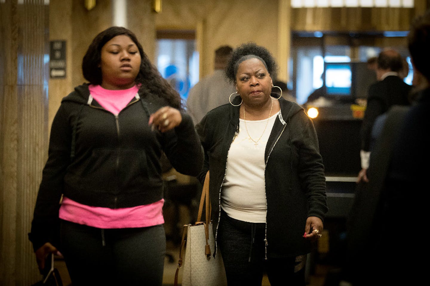 Valerie Castile, right, made her way to a courtroom Tuesday as officer Jeronimo Yanez appeared in court for a pretrial hearing in preparation for his May 30 trial in the fatal shooting of Philando Castile.