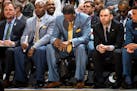 Minnesota Timberwolves interim head coach Sam Mitchell looked down to his feet during a break in the action in the first quarter against the New Orlea