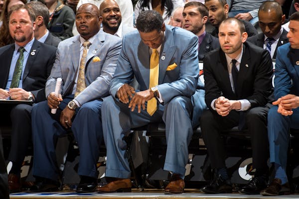 Minnesota Timberwolves interim head coach Sam Mitchell looked down to his feet during a break in the action in the first quarter against the New Orlea