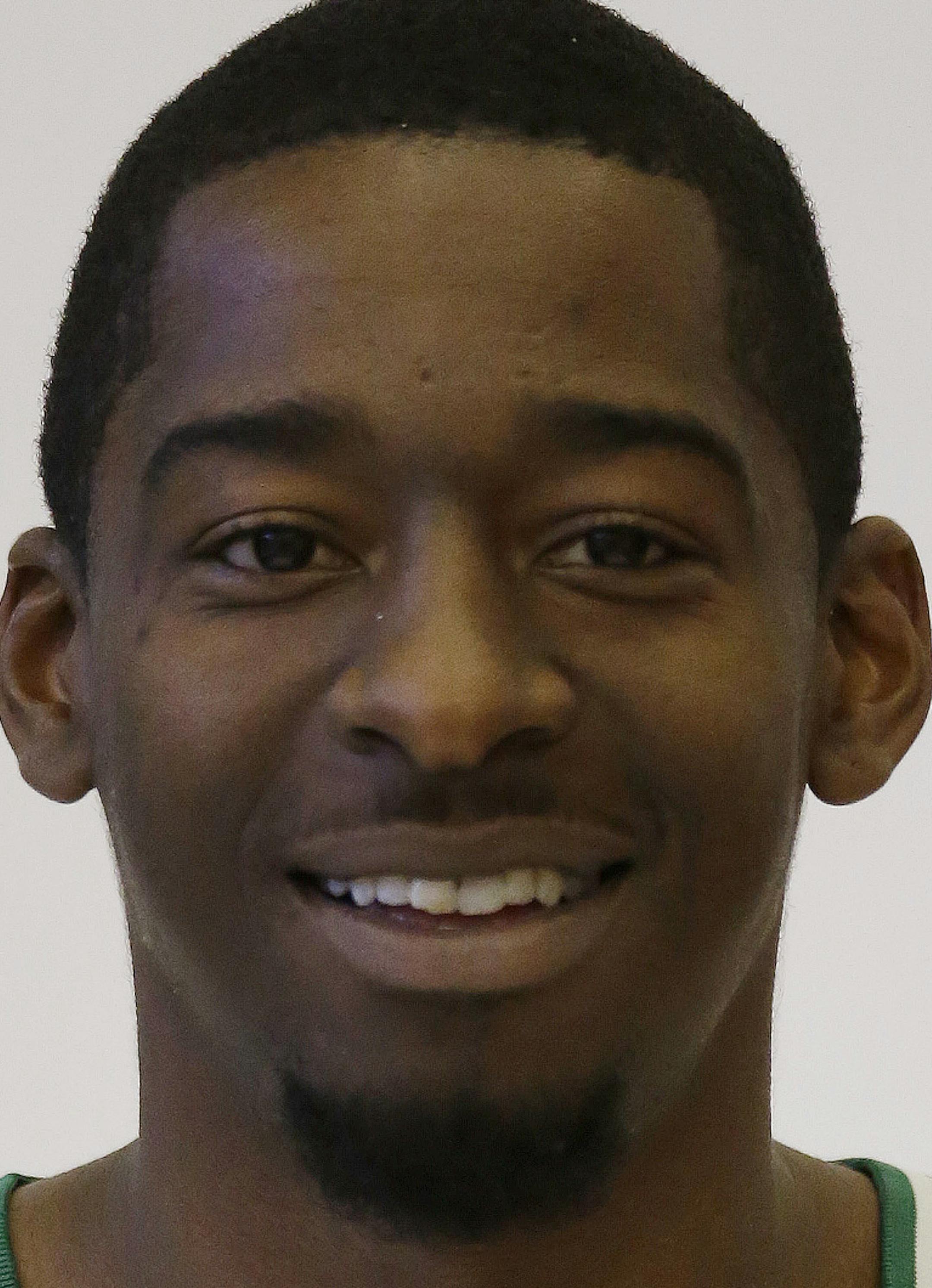 Boston Celtics guard Jordan Crawford (27) poses for pictures during the Boston Celtics' NBA basketball media day in Waltham, Mass., Monday, Sept. 30, 2013. (AP Photo/Stephan Savoia) ORG XMIT: MASS10