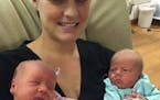 Nichole Mickelson and her new twins, Anna and Ashley.