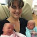 Nichole Mickelson and her new twins, Anna and Ashley.