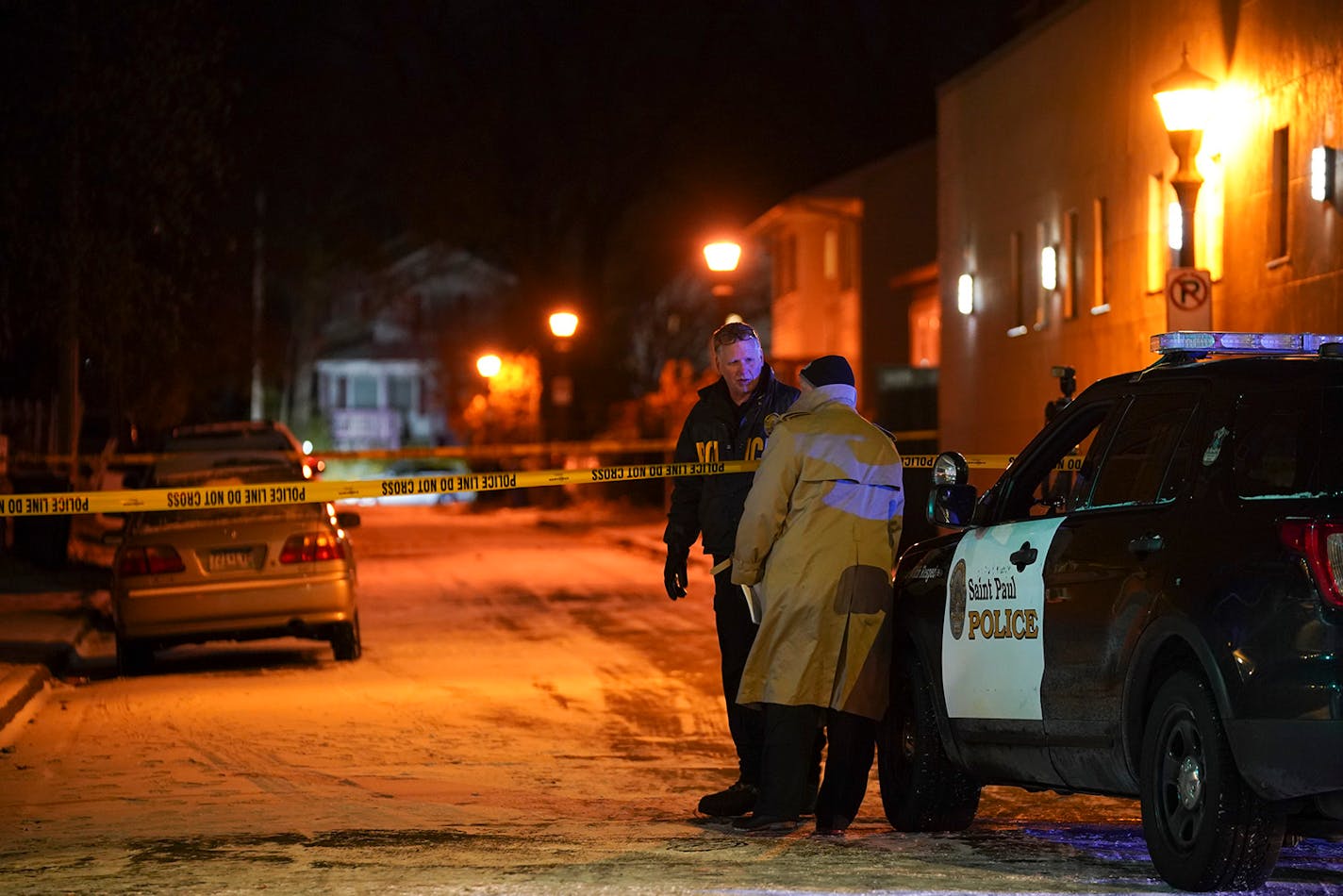 St. Paul police on the corner of Wayzata Street at N. Rice Street as they investigated after a reported shooting Sunday night.