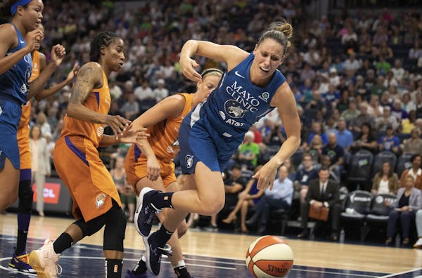 Minnesota Lynx forward Stephanie Talbot (8) chased a loose ball out of bounds at Target Center Sunday July,14 2019 in Minneapolis, MN.