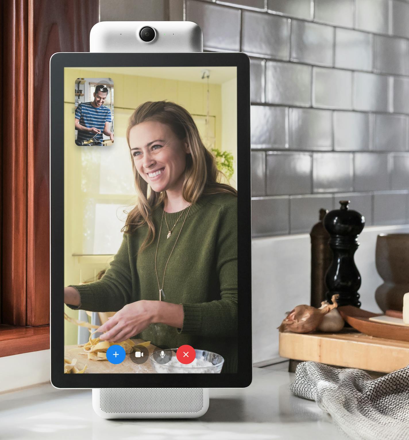 This image provided by Facebook shows the company's product called Portal Plus. Facebook is marketing the device as a way for its more than 2 billion users to chat with one another without having to fuss with positioning and other controls. (Facebook via AP) ORG XMIT: NYBZ352