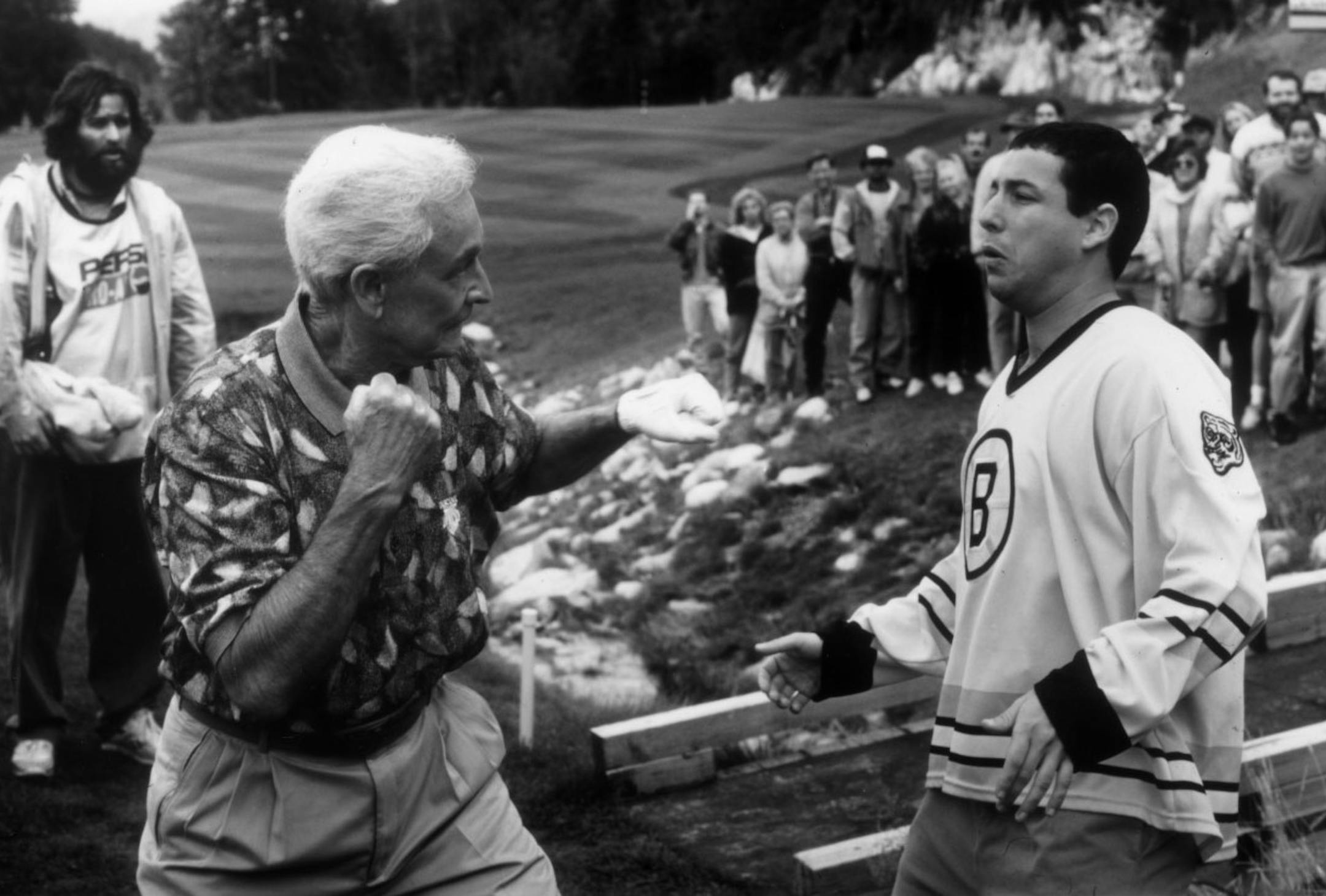 When BOB BARKER and Happy Gilmore (ADAM SANDLER) team up, the friendly game of golf becomes a contact sport in the 1996 movie comedy "Happy Gilmore."