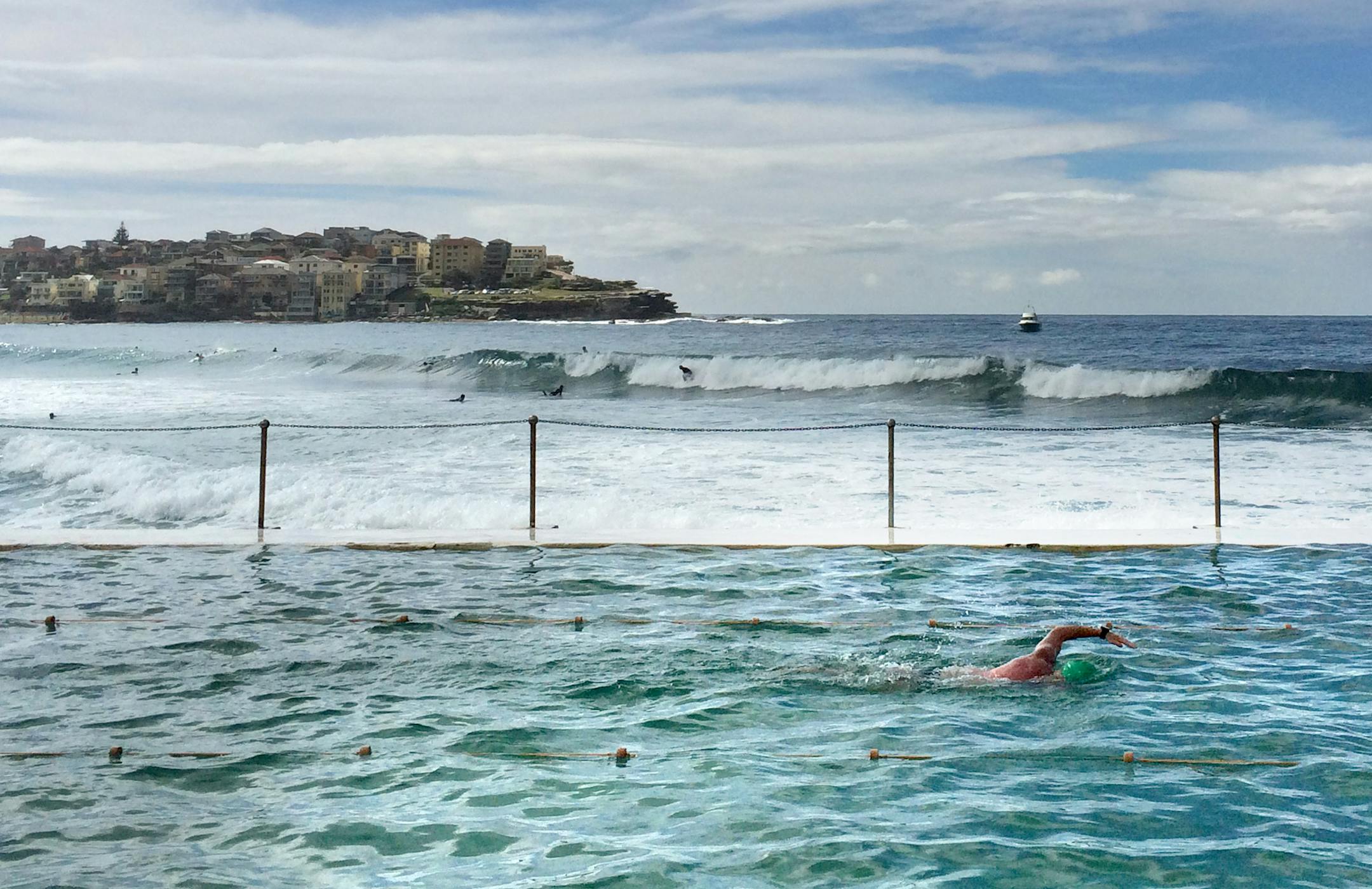 A lone swimmer hit the 50-meter pool at the Bondi Icebergs Club, at Sydney's most famous beach.