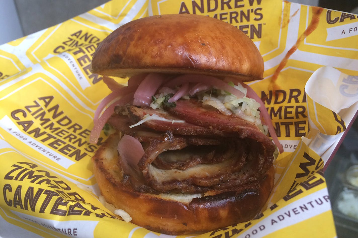 Rick Nelson, Star Tribune
The lamb sandwich at Andrew Zimmern's Canteen Rotisserie at US Bank Stadium.