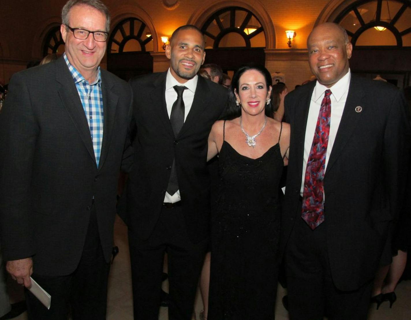 Mark Rosen of WCCO, Tony Sanneh, executive director of the Sanneh Foundation, Melinda Jacobs and Judge Michael Davis.