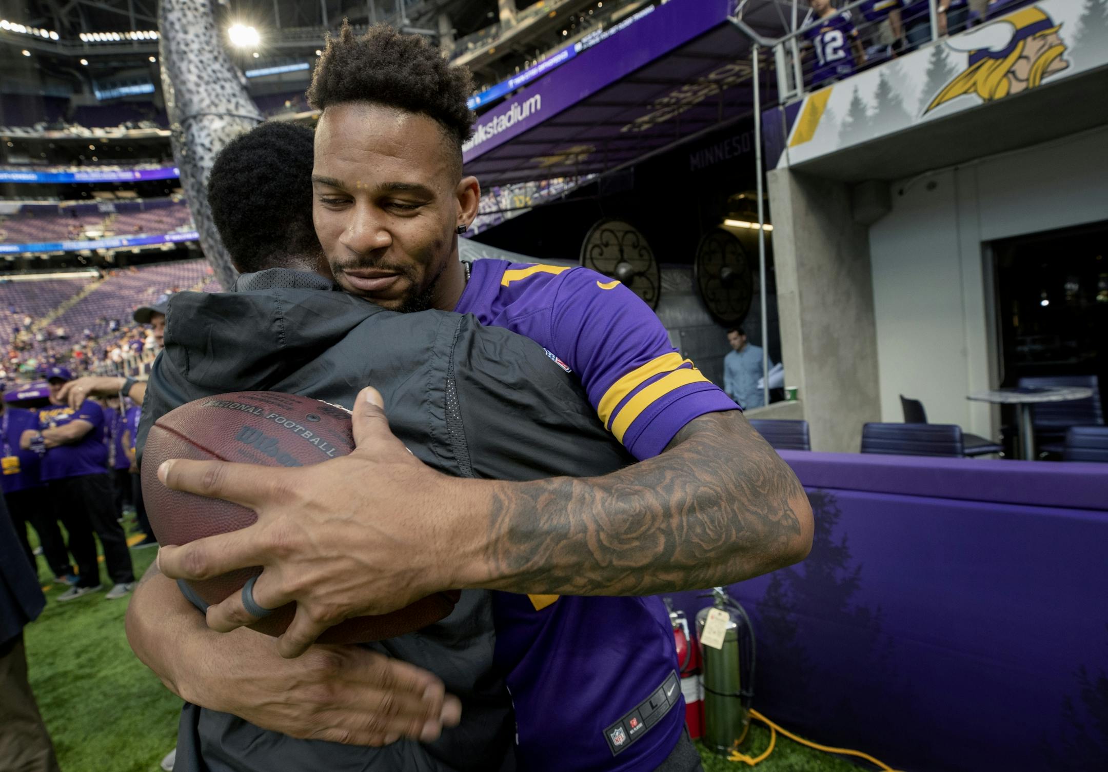 Minnesota Vikings receiver Stefon Diggs hugged Minnesota Twins outfielder Byron Buxton.