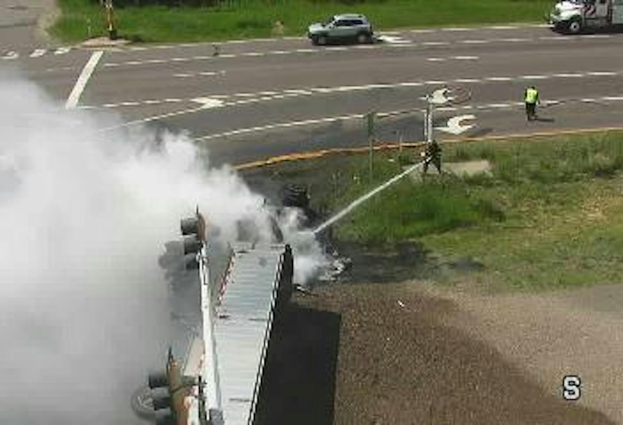 A truck carrying 25 tons of gravel rolled over on westbound Hwy. 36 at Manning Avenue in Lake Elmo Tuesday June 18, 2019