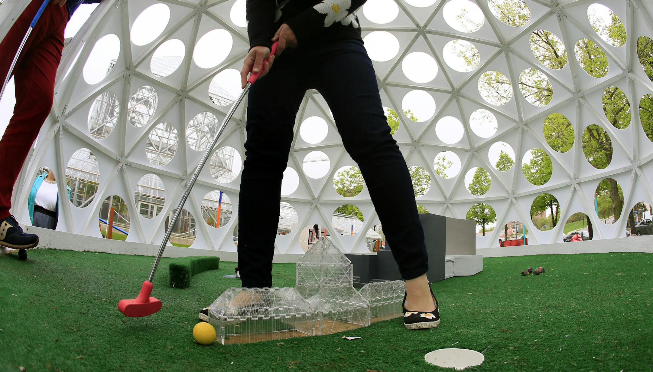 Walker Art Center's opening of a new Artist-designed-mini-golf course to mark the 25th anniversary of the Mpls sculpture garden will open Thursday, May 23rd. Here, Hole #3, course B, Mega Golf, designed by University of Minnesota students. ] BRIAN PETERSON ‚Ä¢ brianp@startribune.com Minneapolis, MN - 05/17/2013