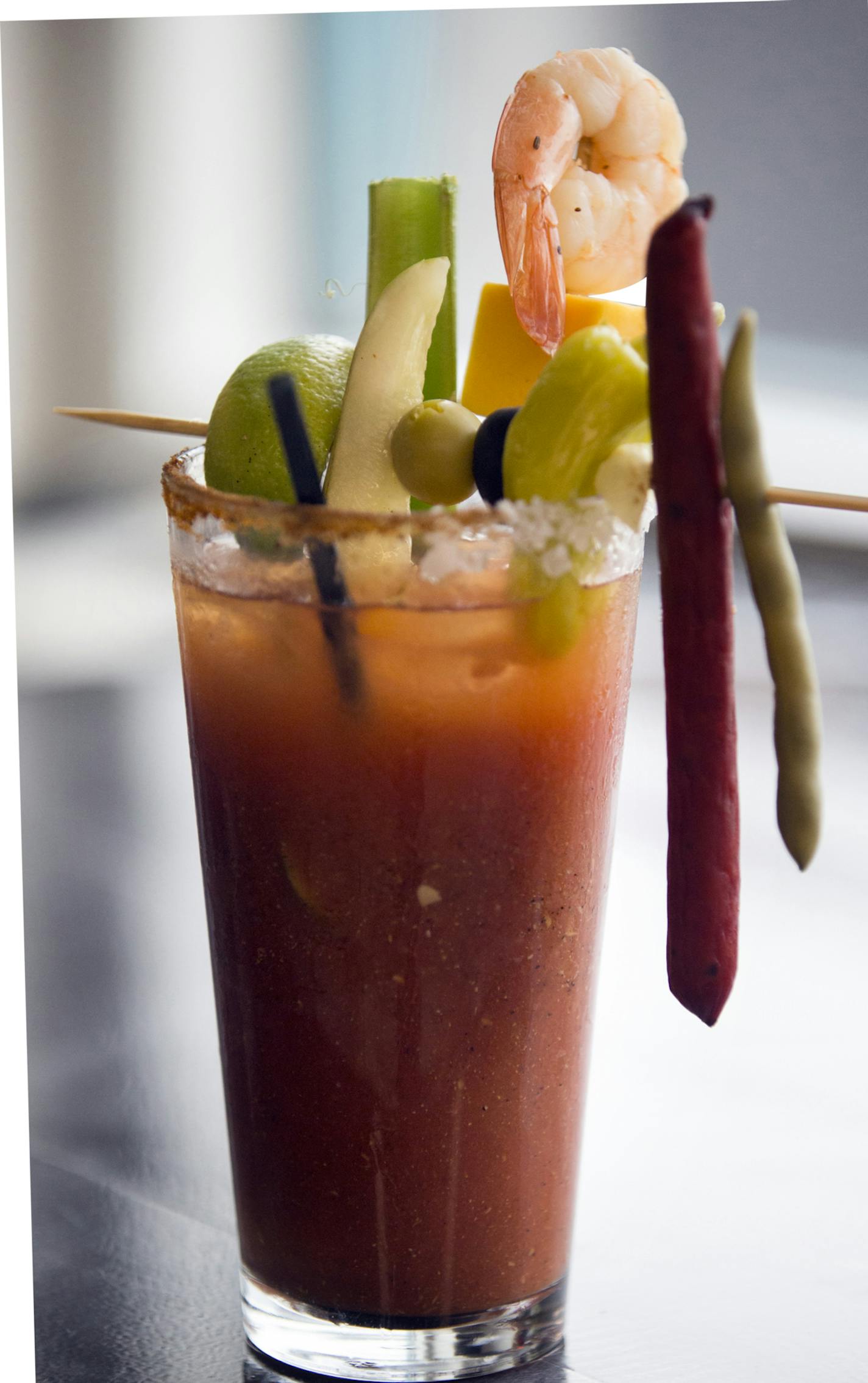 The Weekender Bloody Mary, one of the offering at the stadium from Ike's Food & Cocktails. ] (Leila Navidi/Star Tribune) leila.navidi@startribune.com BACKGROUND INFORMATION: Officials with the Minnesota Vikings, the Minnesota Sports Facilities Authority and Aramark announce some of the local culinary partners that will be featured at U.S. Bank Stadium during a press conference on Tuesday, May 24, 2016.