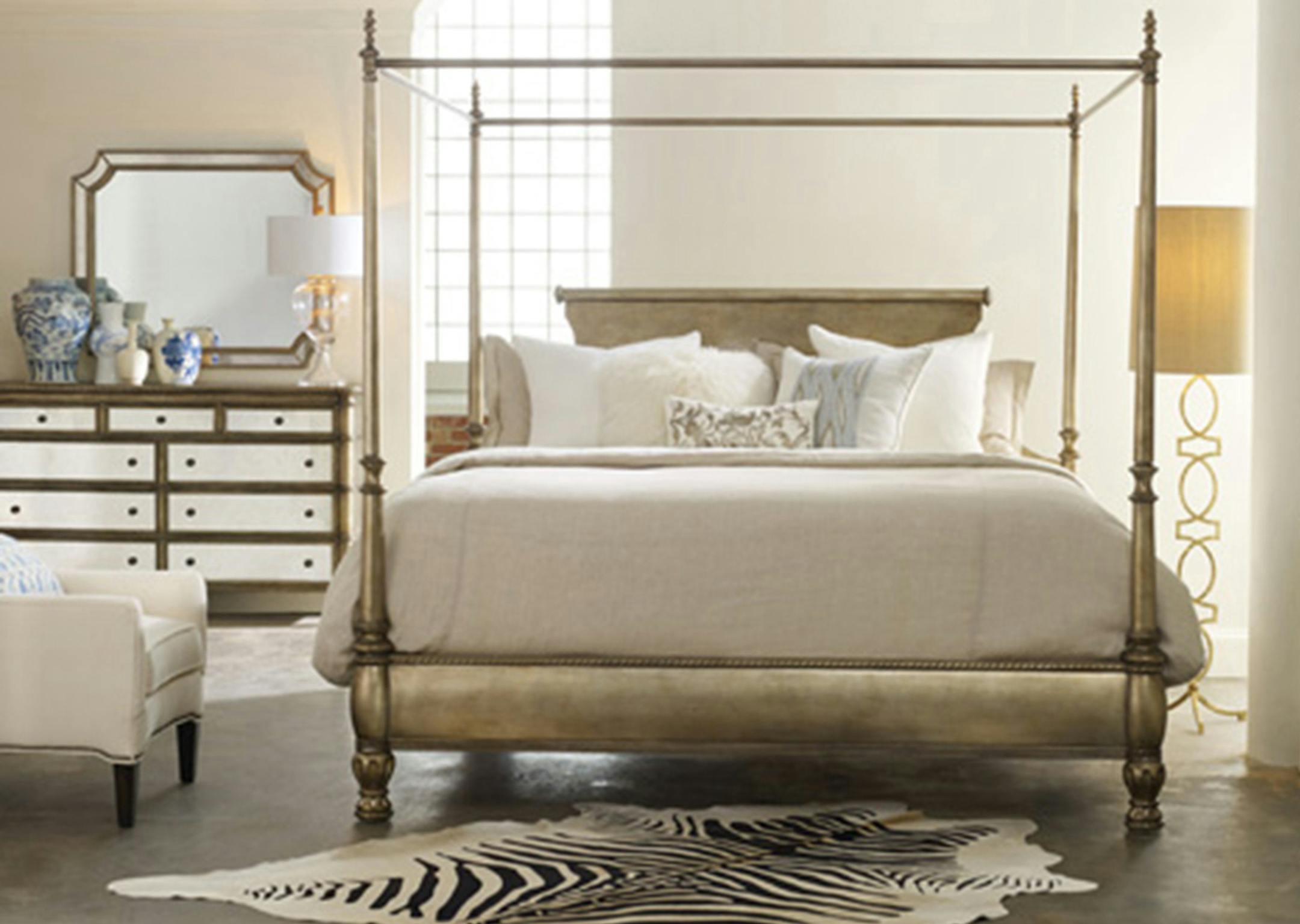 Hooker Furniture has introduced the Montage King Poster Bed. The champagne-colored metallic finish blends easily with contemporary, French or traditional decor. (MCT) ORG XMIT: 1156814