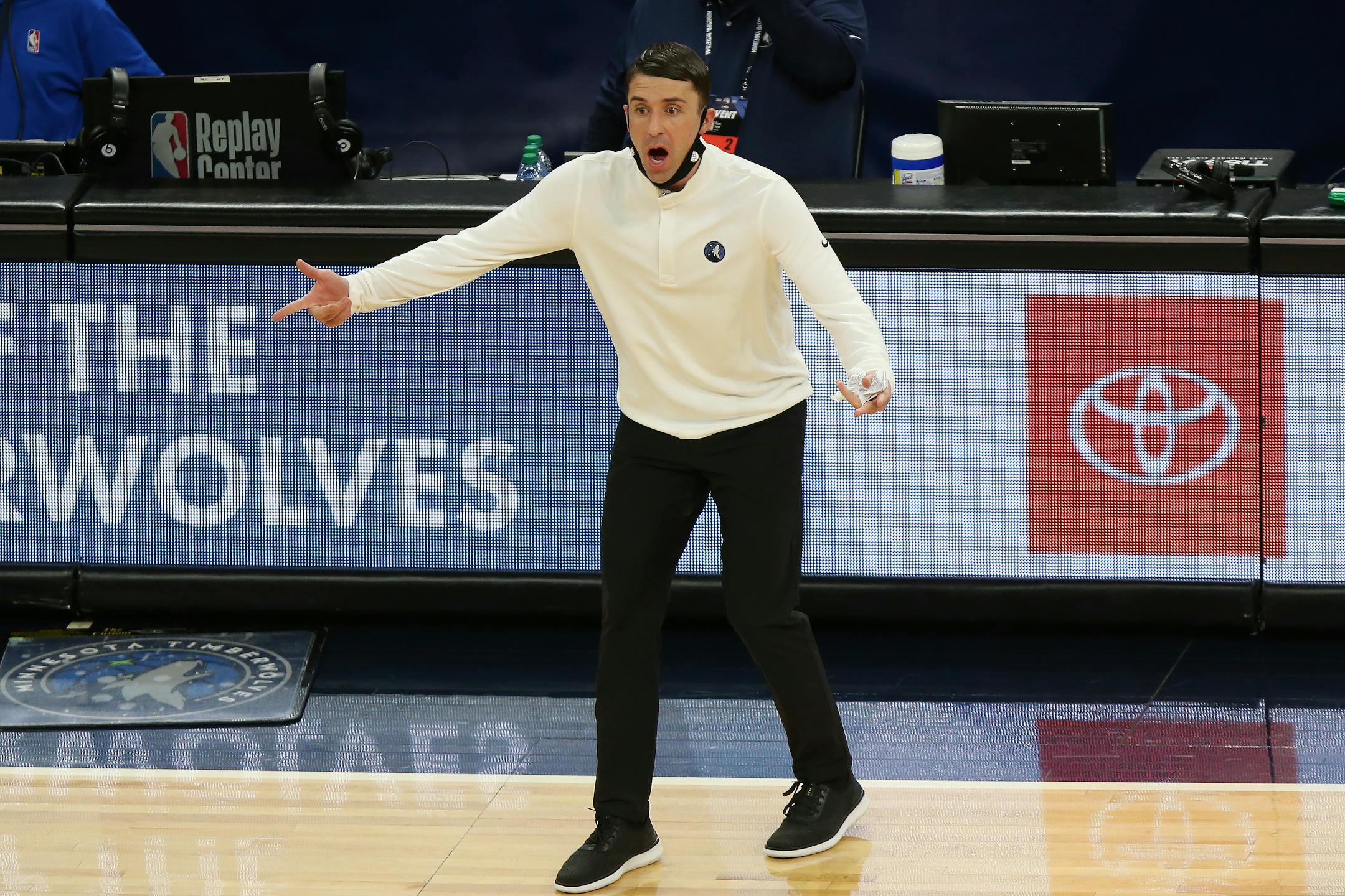 Timberwolves coach Ryan Saunders has been reminded by his wife to not let his facemask slip down during games. "I'll try to be a little more careful," he said.