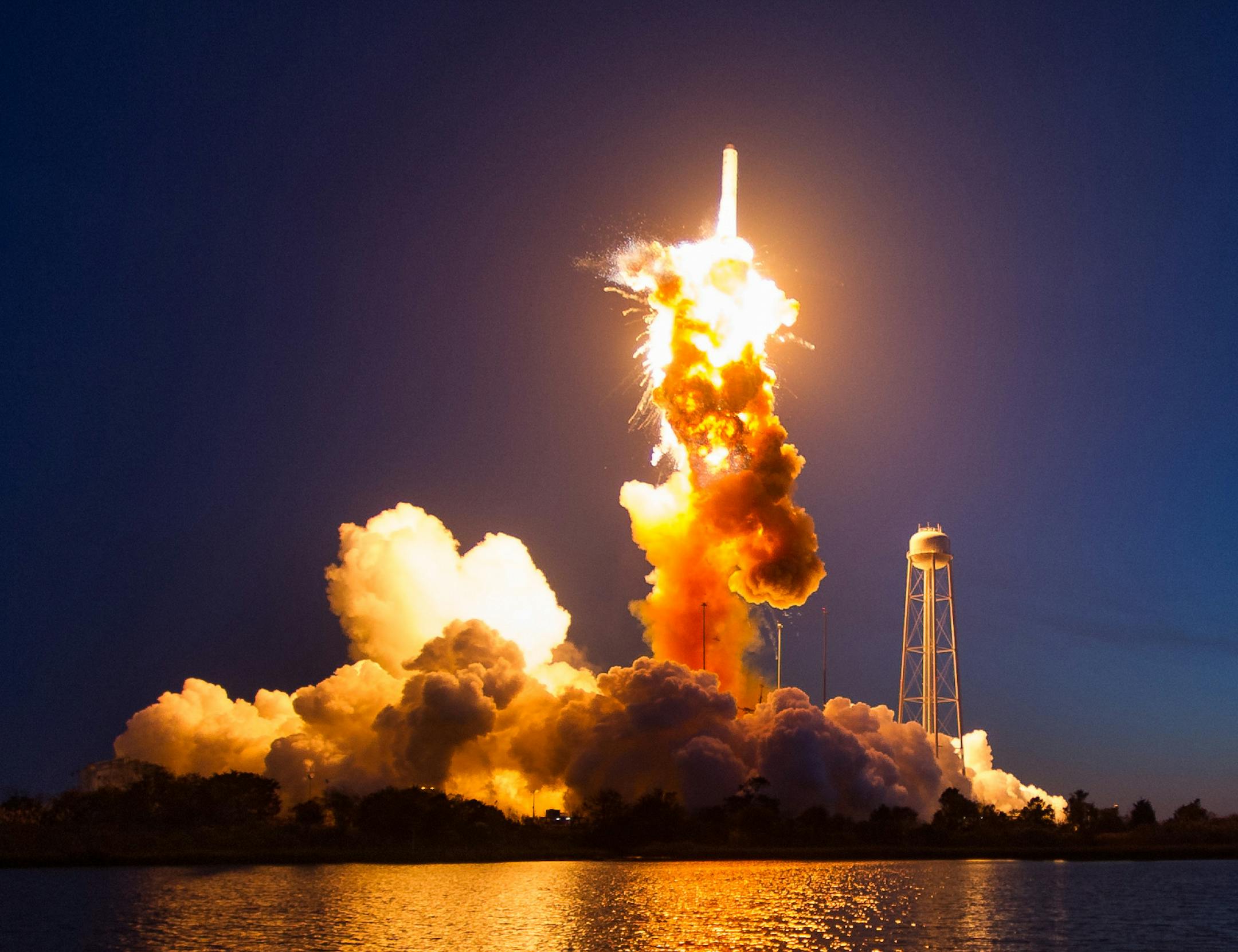 This Tuesday Oct 28, 2014 photo provided by NASA shows the Orbital Antares rocket, after it suffered a catastrophic anomaly moments after launch at NASAís Wallops Flight Facility in Virginia. The Cygnus spacecraft was filled with supplies slated for the International Space Station, including science experiments, experiment hardware, spare parts, and crew provisions. (Joel Kowsky/NASA via AP)